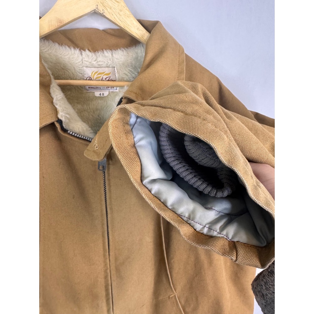 Vintage Brush Fire Canvas Work Jacket Sherpa Lined Duck‎ Chore Coat Brown Men 48 - Picture 2 of 13